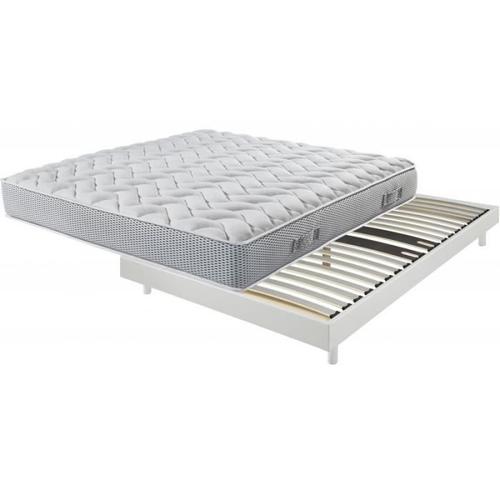 Sommier + Pieds + Matelas Blanc Decokit 160x200