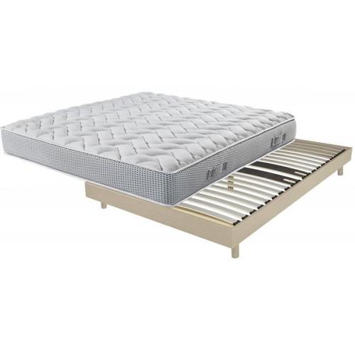 Sommier + Pieds + Matelas Chêne Clair Decokit 160x200