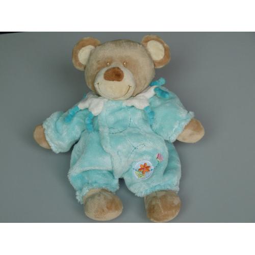 Doudou Peluche Ours Pyjama Bleu Blanc Papillon Fleur 27 Cm Tex Baby Rakuten