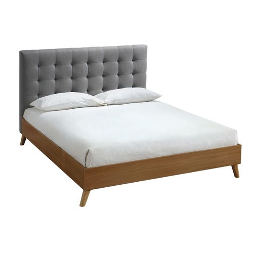 Lit Adulte Scandinave Bois Et Tissu Gris 140 X 200cm Lynn