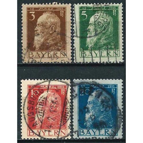 Allemagne, Ancien État De Bavière 1911, 4 Beaux Timbres Yvert 76 À 79, 90ème Anniversaire Du Prince Luitpold, Oblitérés, Tbe -