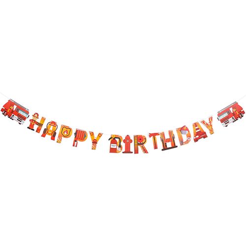 Grand Véhicule De Pompier De Dessin Animé Réutilisable Pour Enfants, Bannière Suspendue, Drôle, Joyeux Anniversaire, Facile À Utiliser, Décoration De Maison Durable