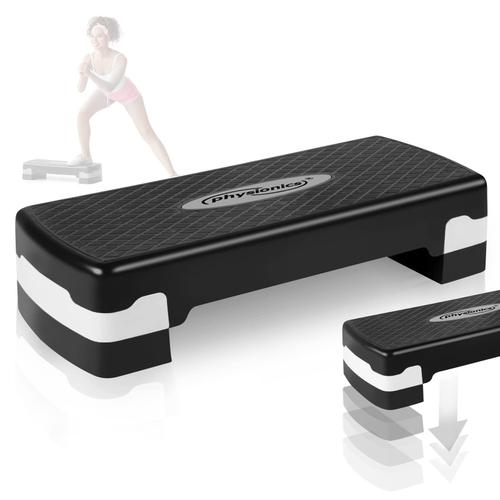 Physionics® Step D'aérobic - Réglable En 3 Niveaux,, Max 200kg, 68x28cm, Noir-Gris - Stepper, Plateforme De Fitness, Planche De Step