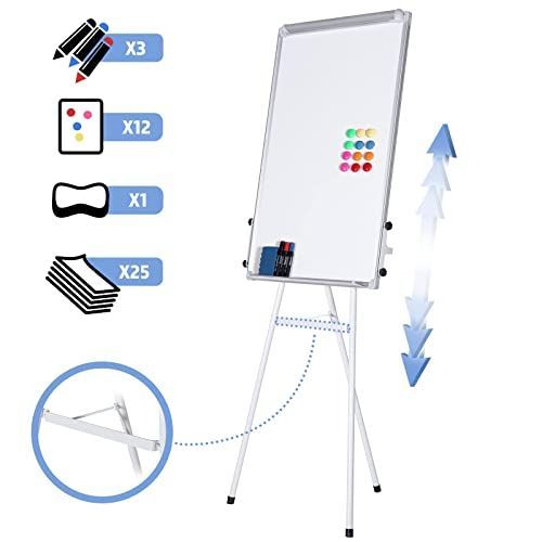 Jago® Chevalet De Conférence - Avec Trépied Réglable En Hauteur, 60 X 90 Cm, Magnétique, Effaçable, Incluant Marqueurs, Aimants, Papiers, Éponge - Paperboard, Tableau Magnétique Blanc