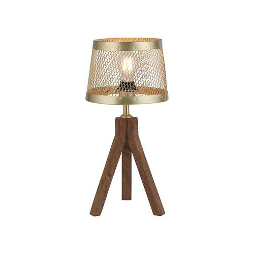 Paul Neuhaus Industriel /Classique/Antique Industriële Tafellamp Messing Met Hout Tripod - Shaun Bois /Acier Doré/Laiton Rond / Lampe De Lecture / Luminaire / Lumiere / Éclairage / Intérieur...