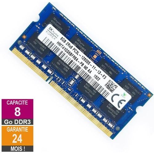 Barrette Mémoire 8Go RAM DDR3 Hynix HMT41GS6BFR8A-PB SO-DIMM PC3L-12800U 2Rx8