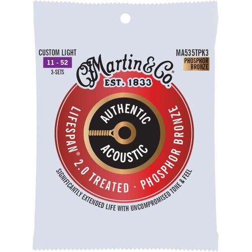 Martin Strings Ma535tpk3 Lifespan 2.0 Phosphor Bronze 3-Pack Custom Light 11-52 Jeux De Cordes Pour Guitare Folk (Lot De 3)