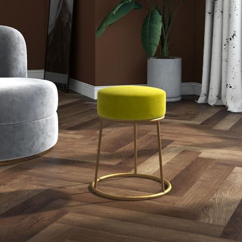 Vidaxl Tabouret Rond Vert Moutarde Velours