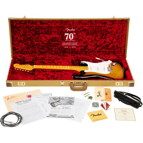 Fender 70th Anniversary American Vintage Ii 1954 Stratocaster Mn 2-Color Sunburst Guitare Électrique Avec Étui En Tweed