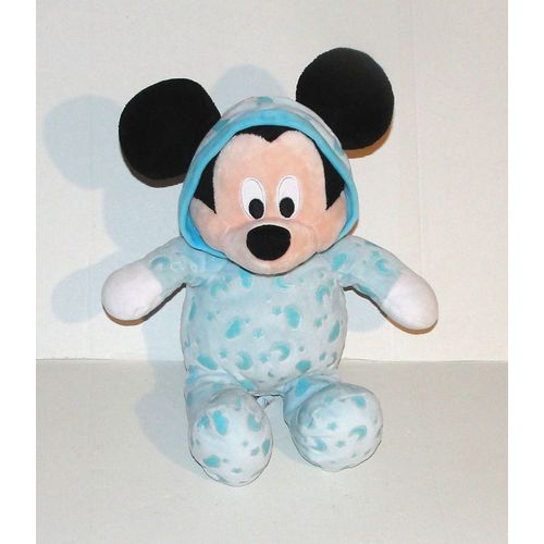 Peluche Mickey Pyjama Bleu Motifs Luminescent - Doudou Michey Luminou 30 Cm