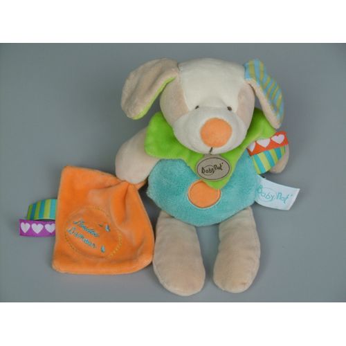 Doudou Chien Bleu Vert Mouchoir Orange Babynat Les Zétik't Baby Nat'
