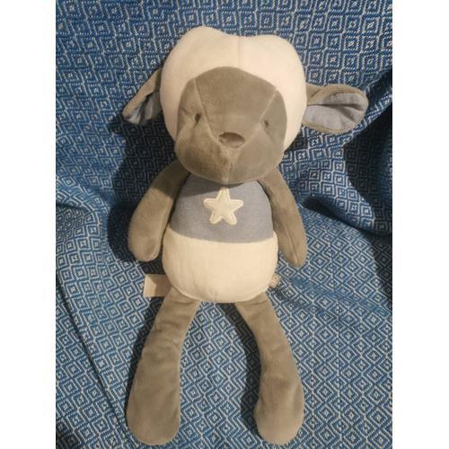 Doudou Chien Mouton Blanc Gris Bleu Étoile Obaïbï