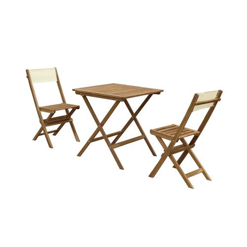 Salle À Manger De Jardin En Acacia : 1 Table Et 2 Chaises Pliantes Blanches Et Naturelles - Asinara