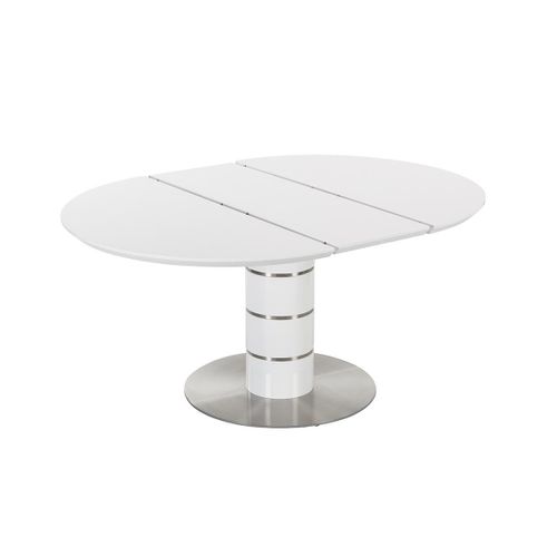 Table À Manger Extensible - 4 À 6 Couverts - Mdf Et Métal Inoxydable - Blanc Laqué - Cusco