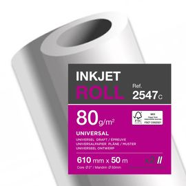 Clairefontaine Lot De 2 Rouleaux Papier Pour Traceur Jet D'encre 610 Mm X 50 M 80g Blanc