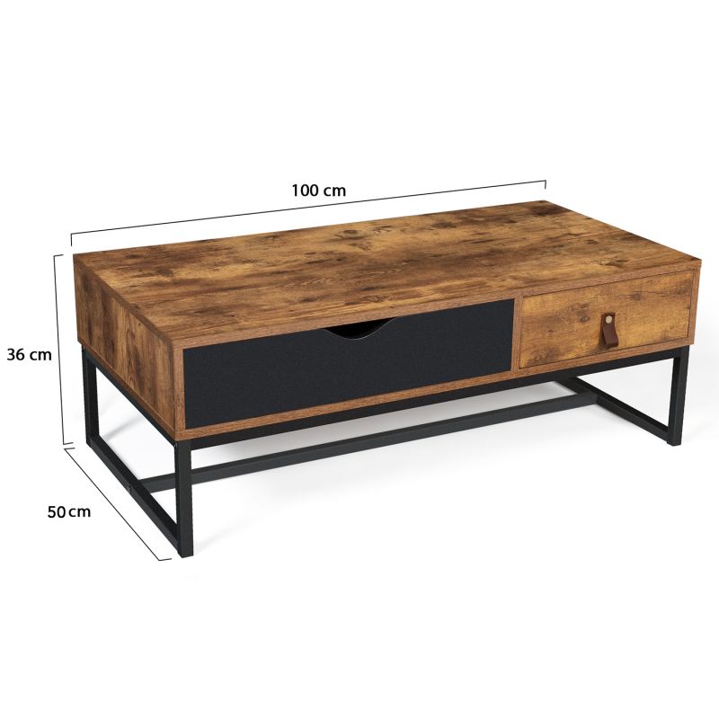 Table Basse Chicago 2 Tiroirs Design Industriel - 7