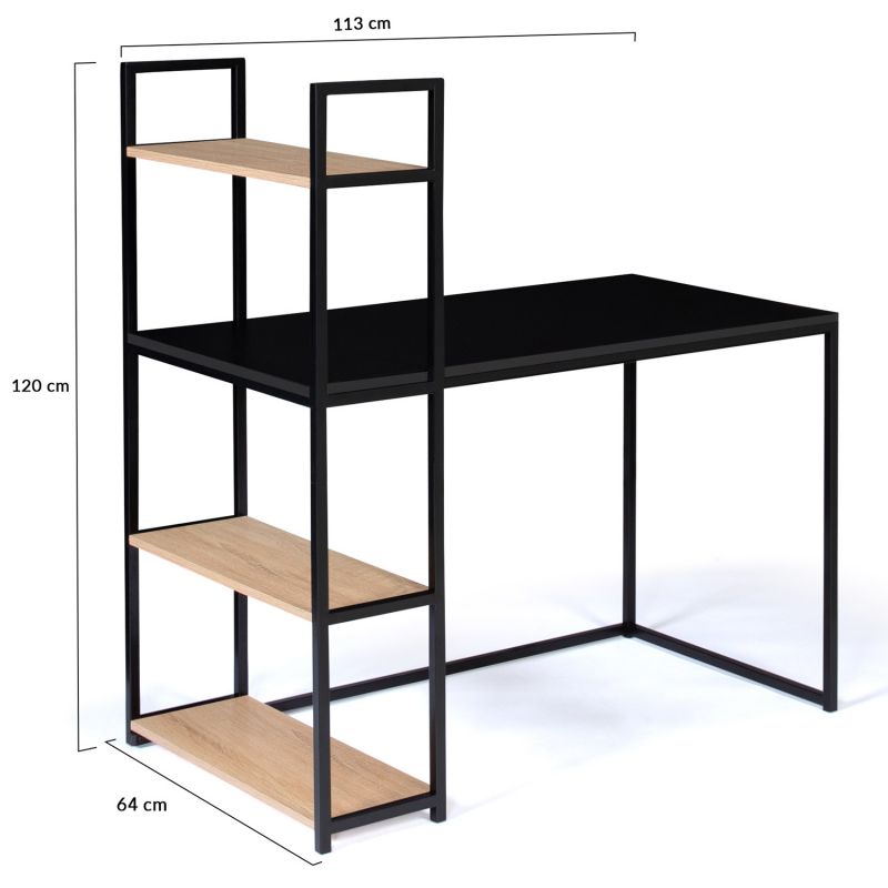 Bureau Bibliothque Boston Bois Et Noir Design Industriel - 6