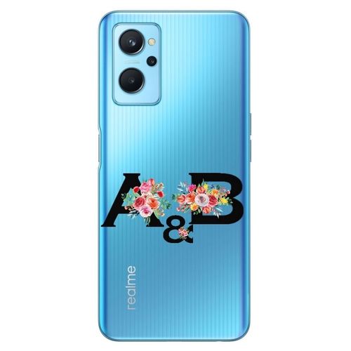 Coque Realme 9i Initiales Personnalisees Et Fleur Rose