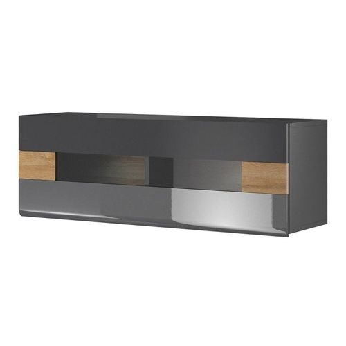 Vitrine Suspendue Horizontale Collection Ohio Coloris Gris Anthracite Et Chêne.