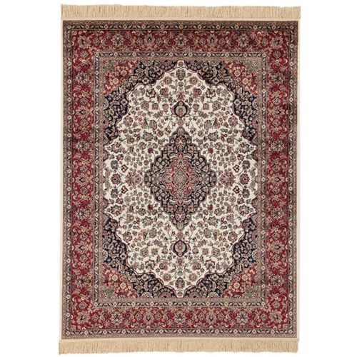 Tapis De Salon Style Oriental Fait Main À Franges Farsh Medallion 60x110 Cm Bordeaux - Novatrend