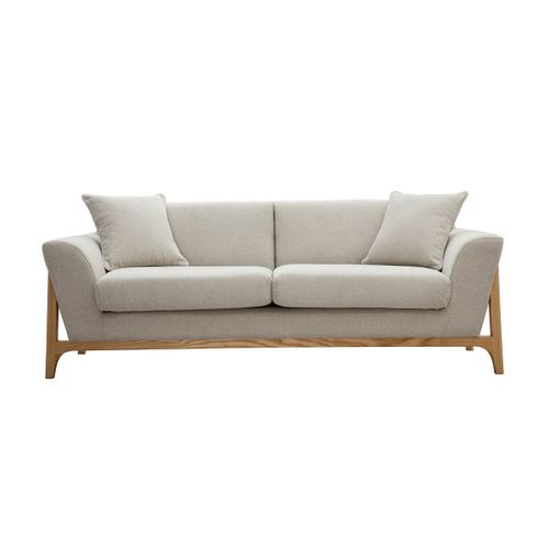 Canapé Scandinave 3 Places Tissu Effet Velours Texturé Beige Et Frêne Asako