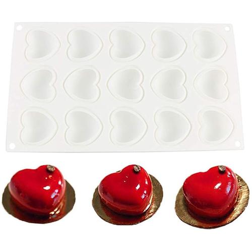 15 Cavités Coeur Silicone Forme Moule 15 Cavité 3D Moul Silicone Coeur Moule à Dessert en Silicone Forme de Coeur Moule à dessert en silicone pour Bonbons à la crème glacée et au Chocolat blanc