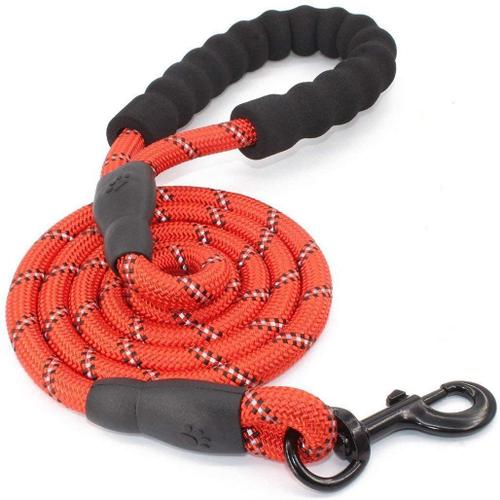 1,5m Laisse Chien, Corde Laisse Pour Chien Avec Poignée Rembourrée Souples Et Fils Réfléchissants En Nylon Durable Laisse De Sécurité Pour Tous Les Taille Chien (Rouge)