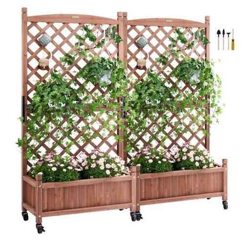 Jardiniere Treillis - Vevor - 75x33x156 Cm,2pcs Jardinière Avec Treillis Lit Jardin Surélevée Plantation,Matériel De Sapin