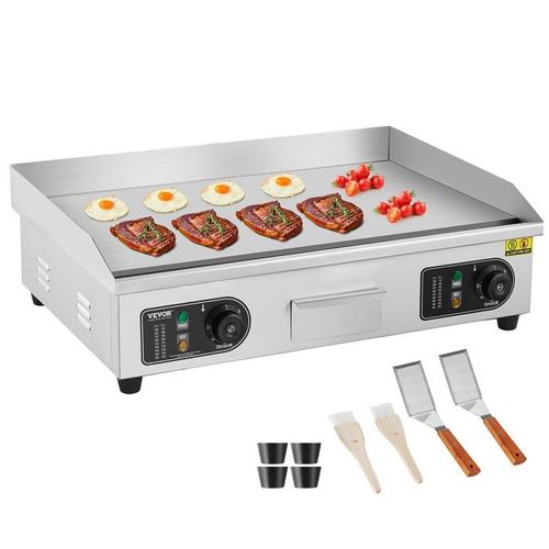 Plancha Électrique -VEVOR-4000 W, Plaque de Cuisson en Fer et Inox, Température Réglable 50-300 °C, 2 Spatules et 2 Pinceaux