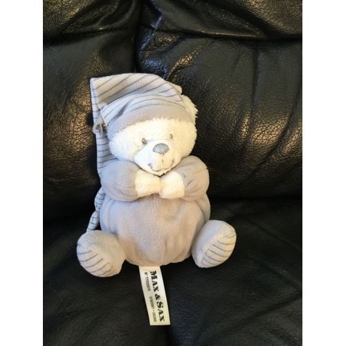 Doudou Peluche Boule Ours Max Et Sax Gris Raye 12cms Assis