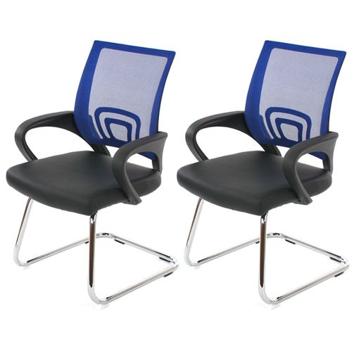 Lot De 2 Chaises De Conférence / Chaise Visiteurs Ancona, Simili-Cuir   Bleu