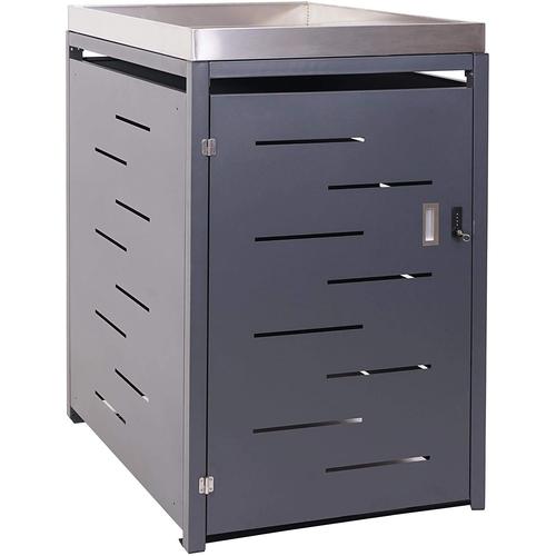 Abri De Poubelles Extérieur Conteneurs À Ordures Jusqu'à 2 Bacs Avec Bac À Pantes En Acier Inoxydable Métal Combinaison 125x75x102 Cm 04_0005592