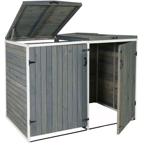 Abri De Poubelles Extérieur Conteneurs À Ordures Avec Couvercle Jusqu'à 4 Bacs 126x158x98 Cm En Bois Certifié Fsc Gris-Blanc 04_0002867