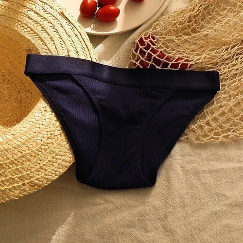 Sous-Vêtement En Coton De Fil Des Femmes M-Xl Culotte Sans Couture Sexy De Grande Taille Slip String Simple Taille Basse Pour Filles - Type Navy-L