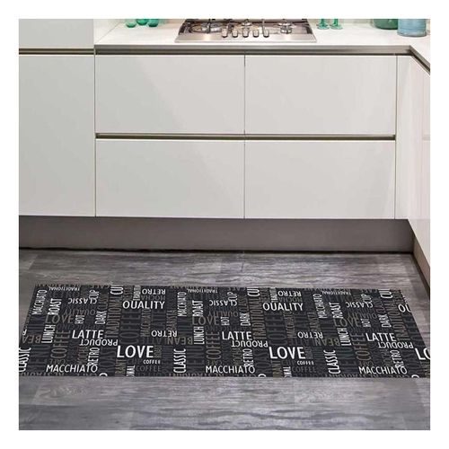 Tapis Cuisine 67x180 Gris Motif Texte Cafe Love