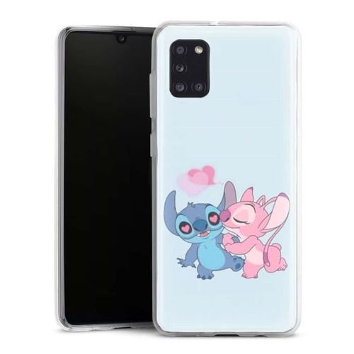 Coque Samsung Galaxy A31 Stitch Angel Love Heart Pink | Motif Anime | Silicone Anti Chocs | Comaptible Telephone Samsung A31