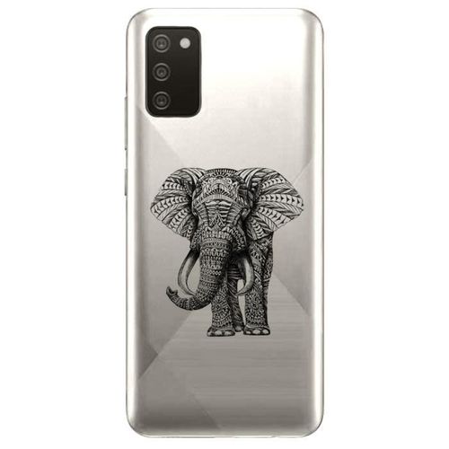Coque Samsung Galaxy A02s Noir Dessin Blanc Elephant - Silicone - Animaux