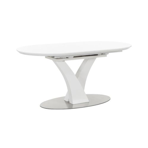 Table À Manger Extensible - 6 À 8 Couverts - Mdf Et Métal Inoxydable - Blanc Laqué - Talara