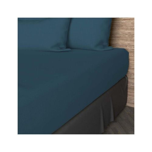 Drap Housse En Coton 57 Fils 140x200 Cm Uni Bleu Canard, Par Soleil D'ocre