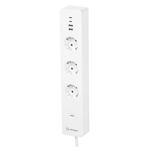 LEDVANCE Smart Plug WiFi, bandeau de prises triple avec protection contre les surcharges et les surtensions, y compris les connexions USB, contrôlable via l'application WiFi, Alexa et Google