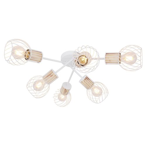 Plafonnier Rond Scandinave Luise - 6 Spots - Blanc Et Chêne