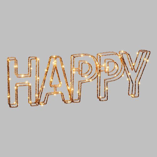 Ecriture 3d Lumineuse En Métal - 46 X 15 Cm - Happy