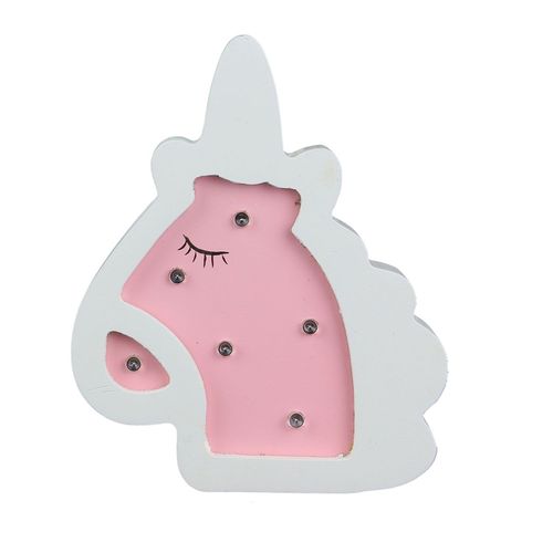 Lampe En Bois Enfant Licorne - H. 13 Cm - Rose