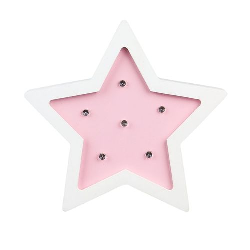Lampe En Bois Enfant Etoile - H. 13 Cm - Rose