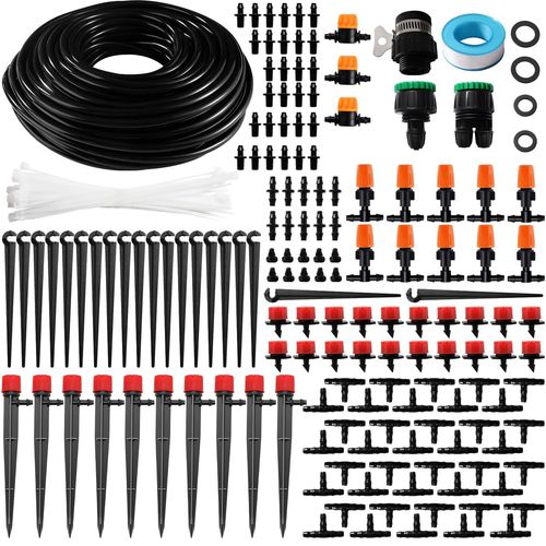 202 Pices 4/7 Mm Kit D'irrigation Goutte, 25m Tuyau D'irrigation, Systeme Irrigation, Avec Raccords Cannels Droits, Connecteurs En T, Bouchons D'extrmit, Pour Jardin, Plantes