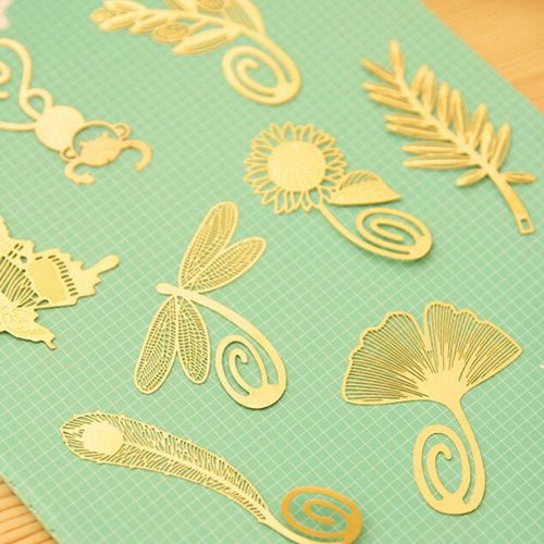 Marque-Page En Métal Pour Enfants, Joli Signet En Or, Plantes, Cuivre, Papillon, Libellule, Animal, Papeterie Cadeau