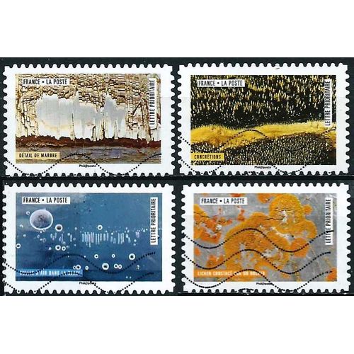France 2018, Série "Oeuvres De La Nature, Beaux Timbres Bulles Dans La Glace, Concrétions, Détail De Marbre, Lichen Crustacé Sur Un Rocher, Obli. Tbe