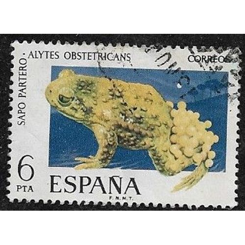 Timbre D¿Espagne N°1919 Y & T 6 P. Polychrome Faune Animaux Amphibiens Crapaud