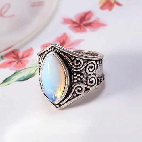Grands Anneaux En Cristal Tibétain Vintage Pour Femmes, Bague Boho Antique Indien En Pierre De Lune, Bijoux Fins Pour Filles, 1 Pièce