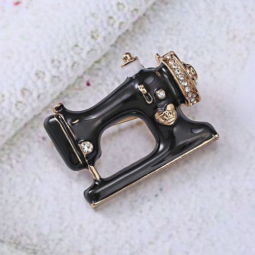 Broche De Machine À Coudre Noire Pour Femme, Fil Aiguille À Coudre, En Émail, Pour Veste En Denim, Badge, Cadeau, Bijoux